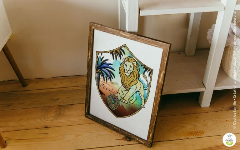 Blason personnalisé pour enfant autour du prénom et des valeurs familiales