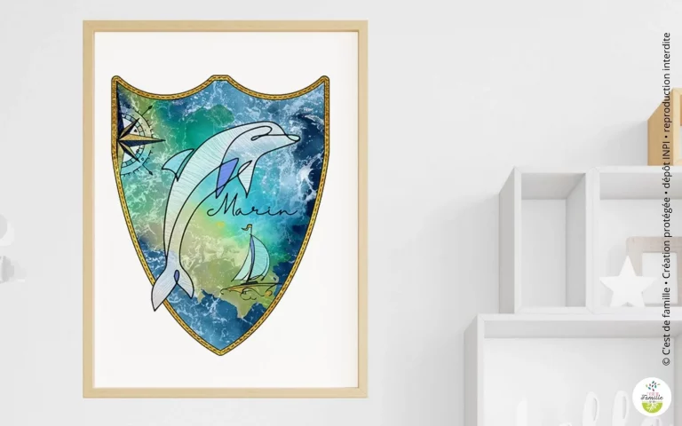 Blason personnalisé pour enfant autour du prénom et des valeurs familiales