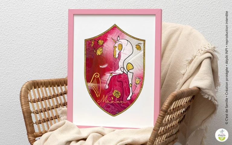 Blason personnalisé pour enfant autour du prénom et des valeurs familiales