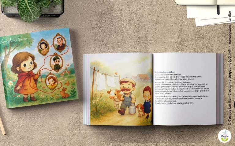 Livre généalogique jeunesse personnalisé avec photos et récits familiaux