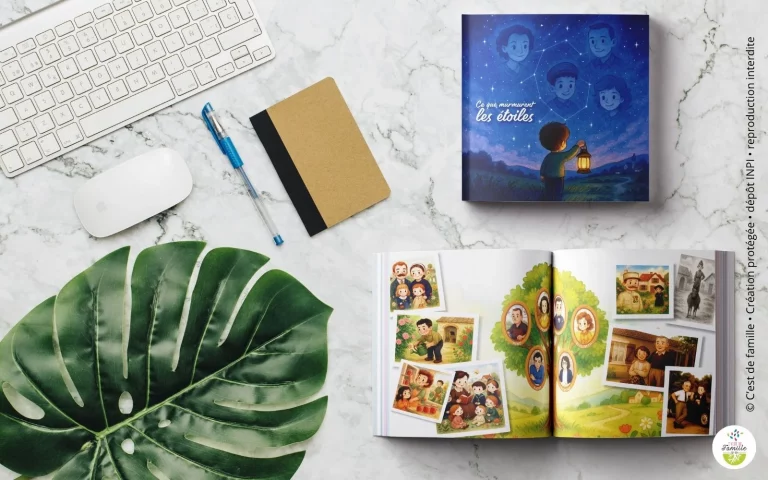 Livre généalogique jeunesse personnalisé avec photos et récits familiaux