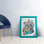 Arbre généalogique illustré pour enfant avec univers coloré et familial