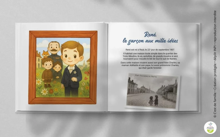 Livre généalogique jeunesse personnalisé avec photos et récits familiaux