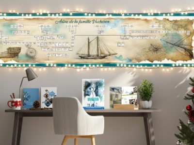 arbre généalogique illustré personnalisé pour un cadeau de Noël